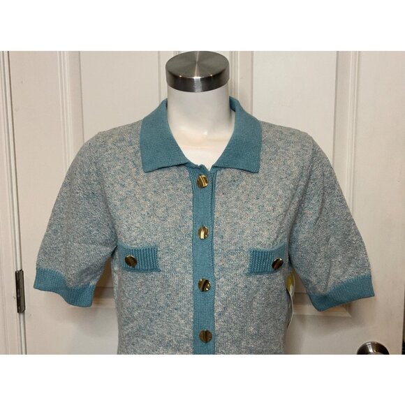 Matthew Bruch Seafoam Blue Tweed Knit Linen Mini Dress NWT $495 Size 2 - Picture 2 of 9